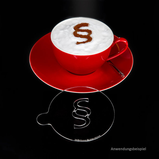 Cappuccino-Schablone mit §-Paragraphen-Logo