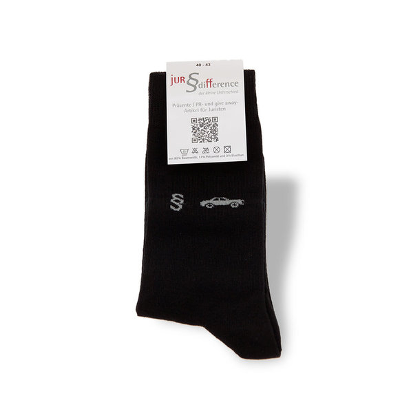 Socken mit §-Paragraphen-Logo und PKW-Silhouette